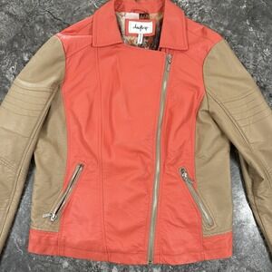 Daytrip Womens Faux Leather‎ Jacket Fully Lined Pockets Coral Beige Sz XL